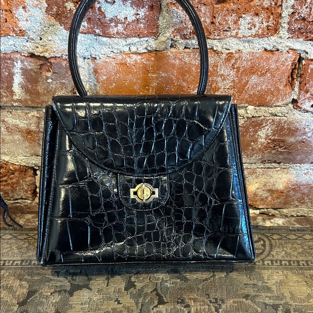 Carey Adina Black Crocodile Pattern Handbag
